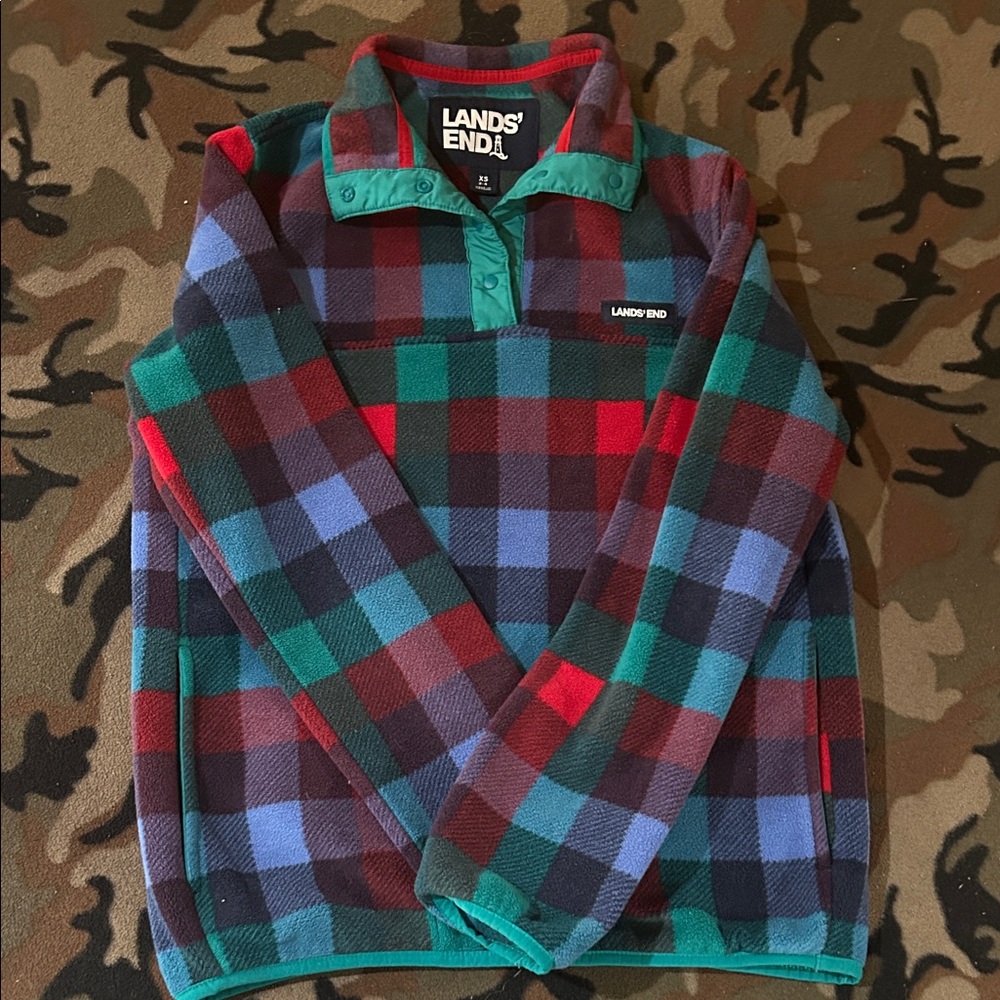 Lands' End Men's Plaid Fleece Sweater - Multicolor